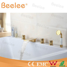 5pieces Waterfall Golden Bathtub Faucet with Shower Head